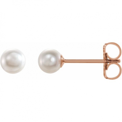 14K Rose Cultured White Freshwater Pearl Earrings